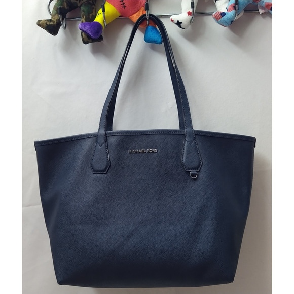 Michael Kors Sage Candy Blue Leather Reversible Tote Bag - Picture 1 of 13